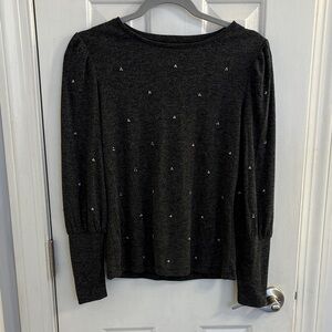 Ann Taylor Dark Gray Long Sleeve Top with Stud Details